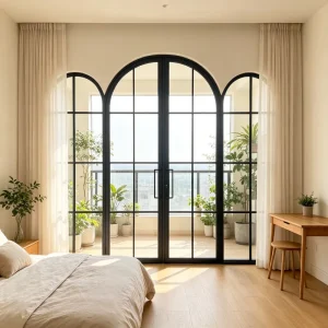 Factory Sound-Insulated Steel Arched Double Tempered Glass Door for Home