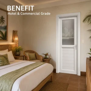 Factory UPVC Horizontal Stripe Interior Swing Door White Frosted Glass Single Hinged for Bathroom Bedroom Apartment