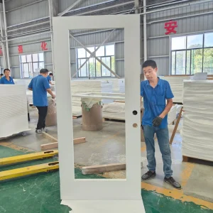 Fiberglass Door Slab Flat Drawn Recessed Panel with Edge Casing Unfinished Primed Exterior Entry Door