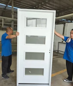 Fiberglass Exterior Prehung Door 4 Pieces Horizontal Frosted Glass Modern Design Complete Door