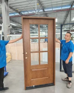 Fiberglass Left-Hand Swing Entry Door 6-Lite Low-E Clear Insulated Glass with Inner Silver Grille and Silver Frame
