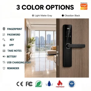 Fingerprint Door Lock with Face Recognition for Glass and Wood Doors Aluminum Alloy WiFi App