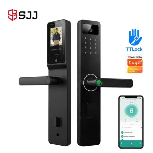 Fingerprint Smart Lever Door Lock with Touch Keypad, IC RFID Card, and Keyless Entry for Wood Doors and Hotels