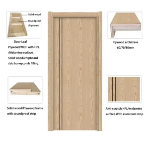 Finished Wooden Interior Door with Sound Insulation, Stainless Steel Screen, and Waterproof Design for Bedrooms and Villas