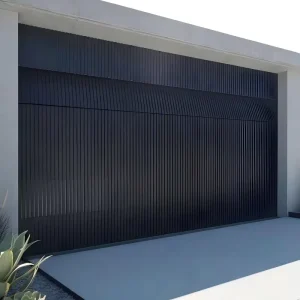 Flush-Mount Batten Grille Automatic Black Aluminum Garage Door for Villas and Houses