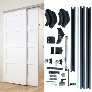 Flush Sliding Door Hardware Kit Aluminum Steel Concealed Roller Track for Interior Wooden Doors
