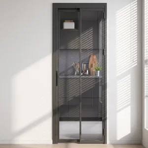 Foldable PT Door with Sliding Function, Tempered Glass and Fiberglass Screen for Small Bathrooms