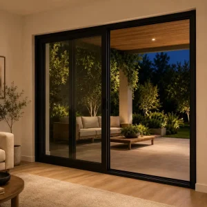 Four-Panel Aluminum Sliding Door with Clear Glass, Waterproof, for Villa Living Room