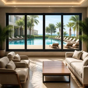 Four-Panel Aluminum Sliding Glass Window with Screen
