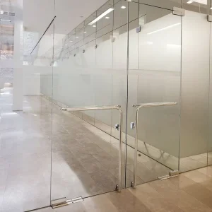 Framed Tempered Glass Door Floor Spring Steel Double Swing Side Opening Modern Finished Windproof Fiberglass Screen Easy Install