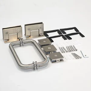 Frameless Brass Shower Door Hardware Set, Brushed Nickel, for Apartment and Hotel Use