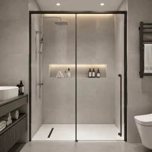 Frameless Tempered Glass Shower Enclosure with Aluminum Frame and Waterproof Screen