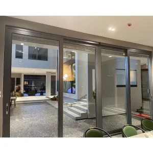 French Balcony Patio Electric Automatic Glass Sliding Security Door for Houses and Villas