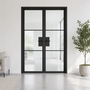 French Black Balcony Patio Door Steel Swing Front Door Steel Glass Windows Double Doors