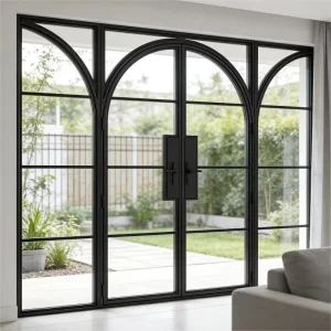 French Black Balcony Patio Door Swing Door Steel Glass Double Windows and Doors