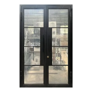 French Black Balcony Patio Door Wrought Iron Swing Door Steel Glass Windows and Doors