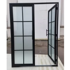 French Black Balcony Patio Wrought Iron Swing Door with Steel Frame and Glass