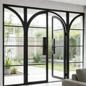 French Black Steel Glass Swing Patio Doors for Balconies and Front Entrances