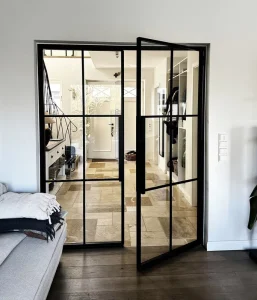 French Black Villa Windproof Wrought Iron Swing Interior Door with Glass for Balcony Patio and Windows
