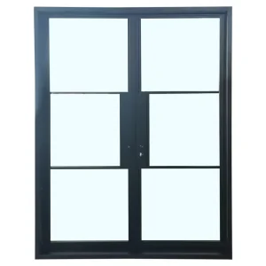 French Black Wrought Iron Steel Glass Swing Crittall-Style Balcony Patio Door