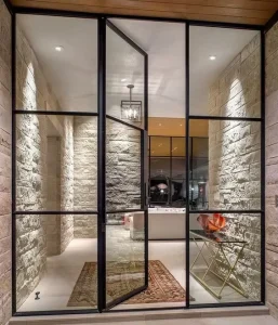 French Black Wrought Iron Steel Glass Swing Door for Balcony, Patio, and Loft