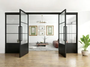 French Design Steel Framed Glass Swing Door Round Shaped Design with Long Handle