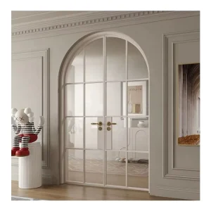 French Design White Glass Curved Door Frame Sound Insulation Double Tempered Glass Interior Indoor Door