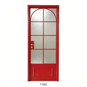 French Retro Aluminum Alloy Bathroom Door Tempered Glass Panel Water Resistant for Interior Use Kitchen Bathroom