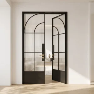French Retro Aluminum Alloy Double Swing Glass Entry Door for Balcony Interior Courtyard with Waterproof Fiberglass