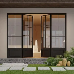 French Retro Wrought Iron Glass Double Swing Entry Door for Outdoor Balcony