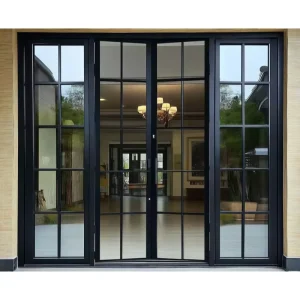 French Sliding Glass Front Door Thickness Black Steel Modern Exterior Double Swing Casement Double Glass Door