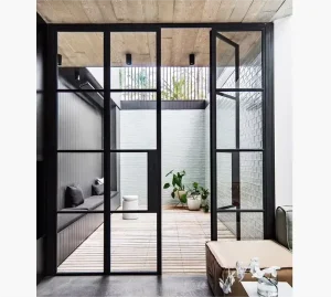 French Steel Glass Door Modern Interior Swing Door with Fixed Panel