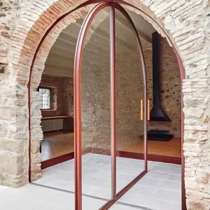 French Style Frameless Glass Swing Pivot Door with Steel Frame Without Hinges