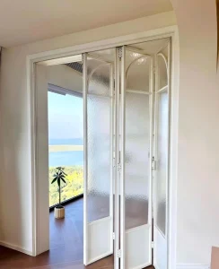 French-Style Narrow-Bezel Pleated Aluminum Tempered-Glass Door for Office Partitions and Kitchens, Waterproof