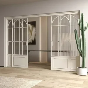 French-Style Retro Titanium Aluminum Alloy Sliding Door with Three-Linkage Glass Design for Living Room