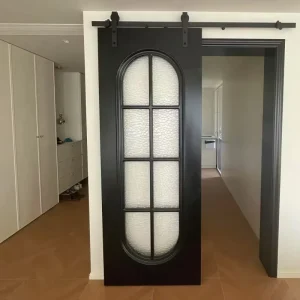 French Style Sliding Glass Barn Door Hardware Black Frame Aluminum Alloy Manual Opening for House Home Apartment Kitchen