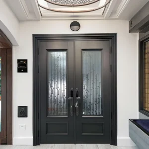 French-Style Steel Front Entrance Fiberglass Glass Swing Door for Interior, Courtyard, or Exterior