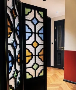 French Style Swing Interior Entryway Door Sound Insulation Art Glass Stainless Steel Aluminum Alloy for Commercial