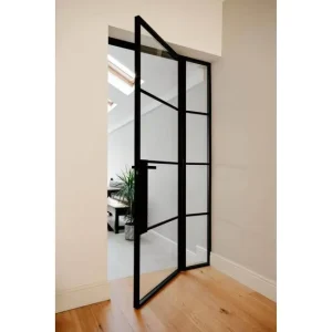 French-Style Vertical Swing Door with Tempered Glass and Steel Frame for Exterior and Bathroom Use