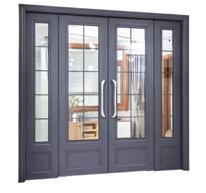 French Waterproof Courtyard Exterior Double Swing Glass Door, 60 Series Aluminum Alloy
