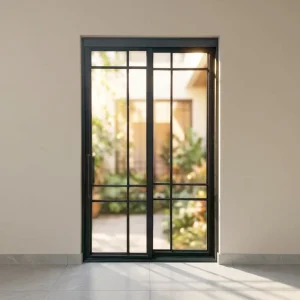 French Wrought Iron Steel Sliding Door with Double-Glazed Tempered Glass, Windproof, for Living Room and Kitchen Entry