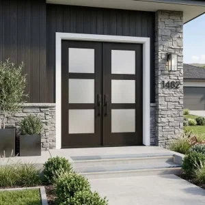 Frosted Aluminum Entry Door with Glass for Privacy