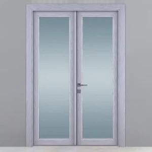 Frosted Double-Glazed Tempered Glass Interior Swing Door with Plastic Frame, Manual Operation, Waterproof and Windproof