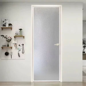 Frosted Glass Aluminum Alloy Bathroom Door, Modern Side-Opening Design With Fiberglass Screen