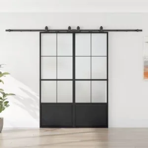 Frosted Glass Barn Door with Sturdy Aluminum Frame for Modern Spaces