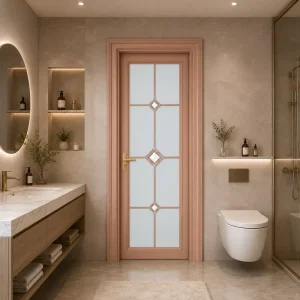 Frosted Glass Bathroom Door With Aluminum Frame for Residential and Hospitality Use