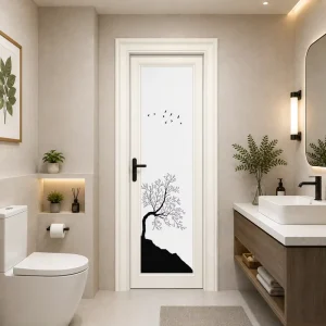 Frosted Glass Bathroom Door with Aluminum Frame, Waterproof, for Apartment Projects