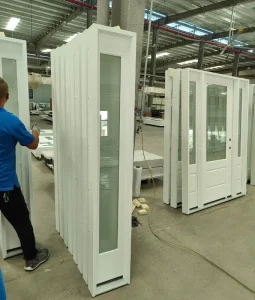 Frosted Glass Fiberglass Sidelight Mahogany Panel Anti-Corrosion White Side Panel Door for Villa