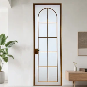 Frosted Glass Partition Door with Gold Aluminum Arched Frame