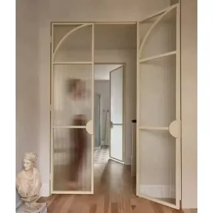 Frosted Glass and Steel Privacy Door for Bathroom and Conference Room